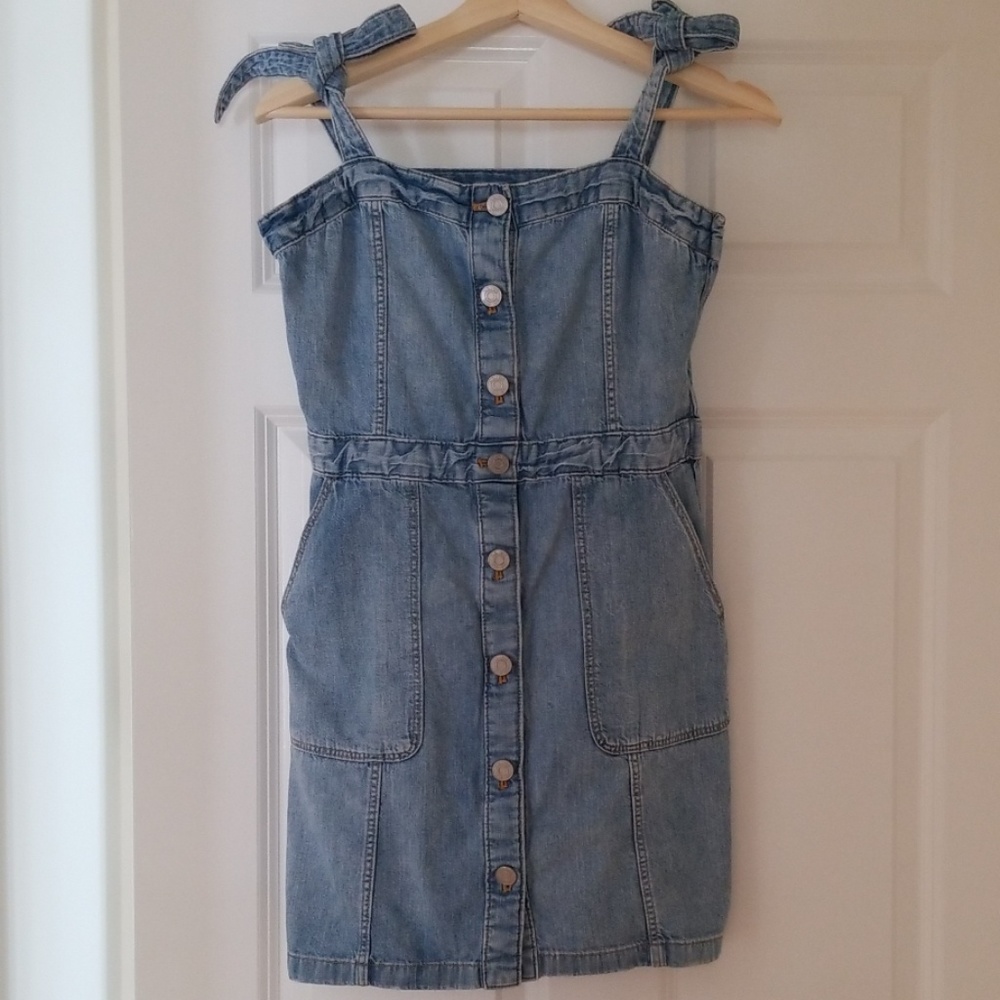 Rebecca Taylor La Vie Denim Button-Front Tie-Shoulder Dress - Size Small